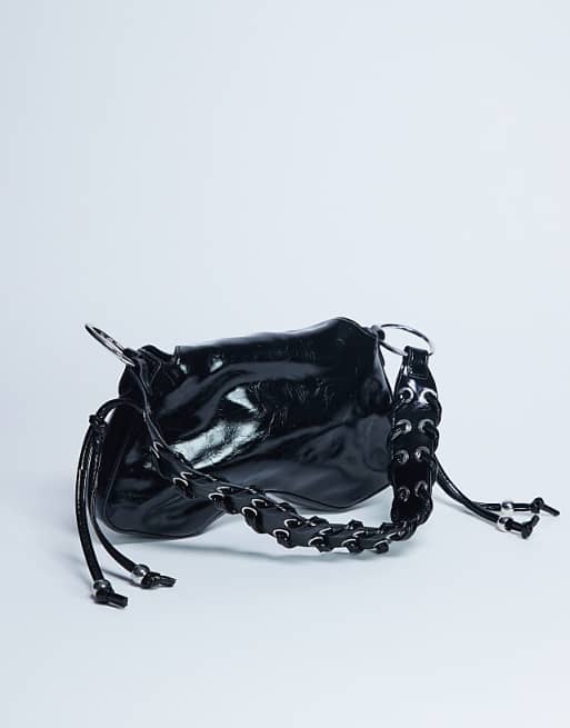 Topshop Sarah Whipstitch Shoulder Bag In Black