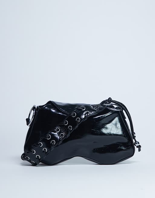 Topshop Sarah whipstitch shoulder bag in black