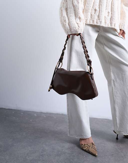 Topshop Sarah Whipstitch Shoulder Bag In Chocolate