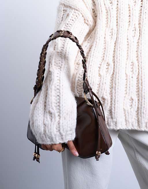 Topshop Sarah Whipstitch Shoulder Bag In Chocolate
