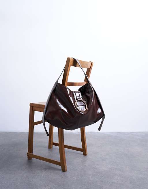 Topshop Saturn Hardware Shoulder Bag In Chocolate