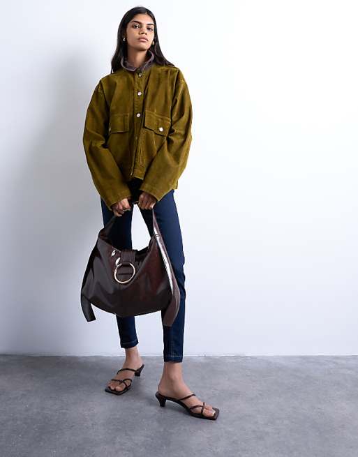 Topshop Saturn Hardware Shoulder Bag In Chocolate