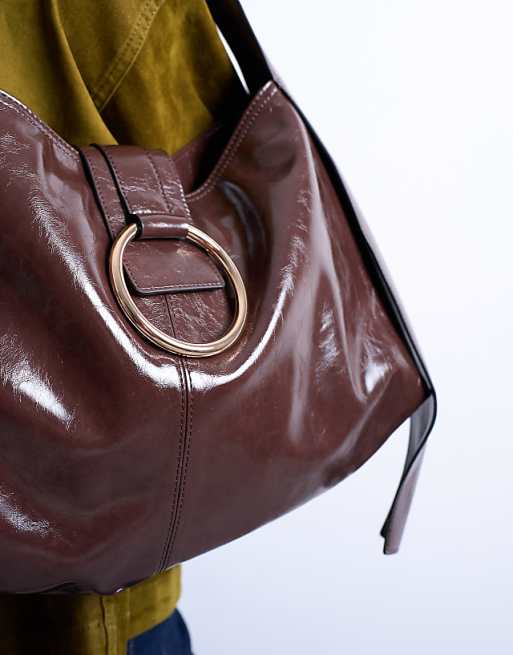 Topshop Saturn Hardware Shoulder Bag In Chocolate