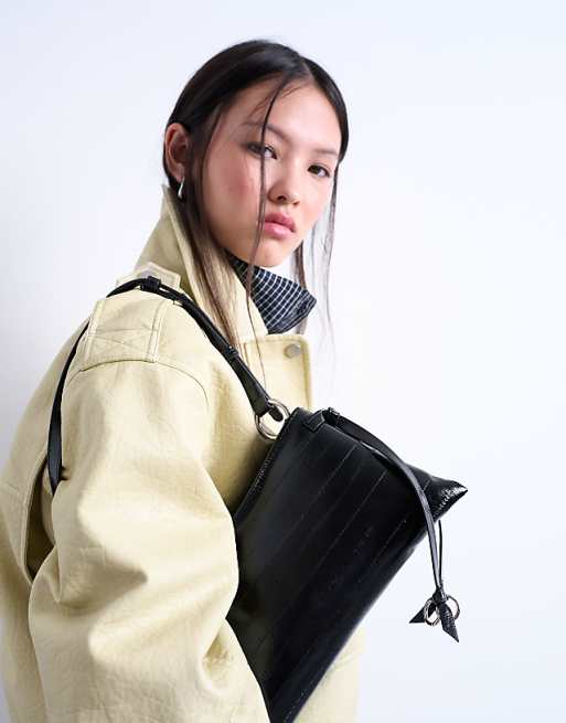 Topshop Saxon Textured Shoulder Bag In Black