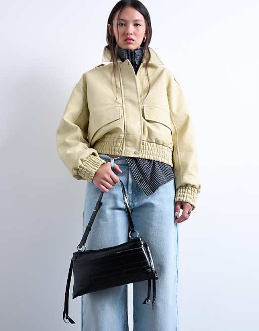 Topshop Saxon Textured Shoulder Bag In Black