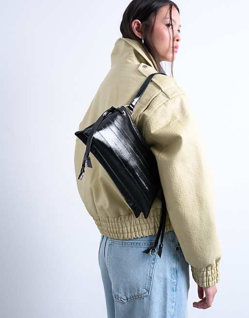 Topshop Saxon textured shoulder bag in black