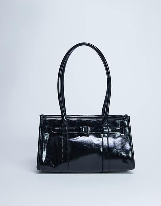 Topshop Scottie shoulder bowler bag in black