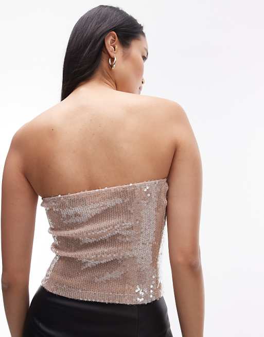 Topshop Sequin Bandeau In Pink