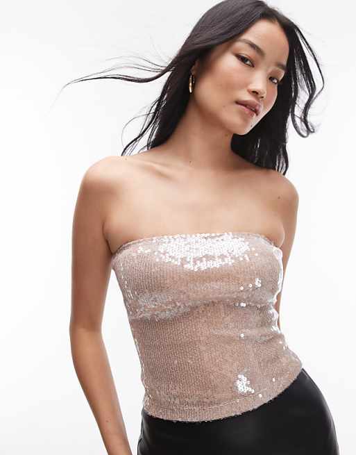 Topshop sequin bandeau in pink