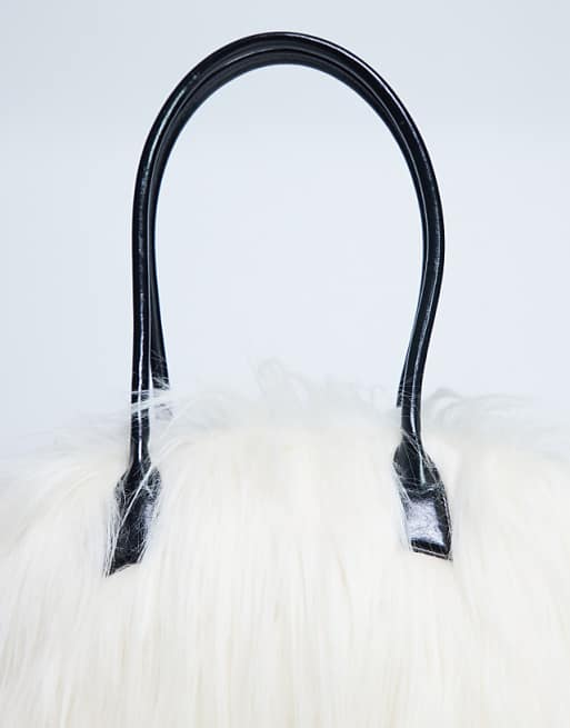 Topshop Shaggy Faux Fur Shoulder Bag In Off White