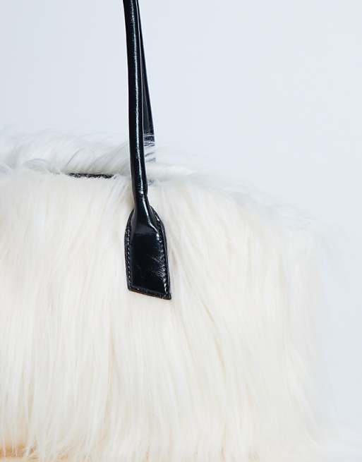 Topshop Shaggy Faux Fur Shoulder Bag In Off White