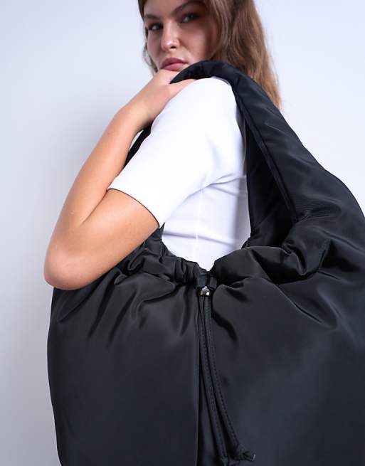 Topshop Sia Ruched Nylon Shoulder Bag In Black