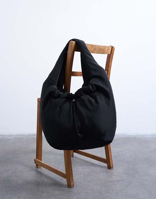 Topshop Sia Ruched Nylon Shoulder Bag In Black