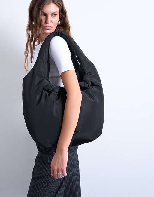 Topshop Sia ruched nylon shoulder bag in black