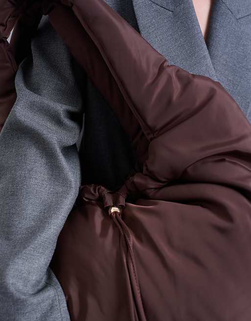 Topshop Sia Ruched Nylon Shoulder Bag In Chocolate