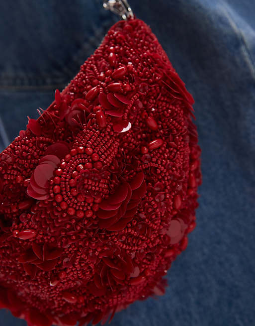 Topshop Sian Sequin Embellished Shoulder Bag In Red
