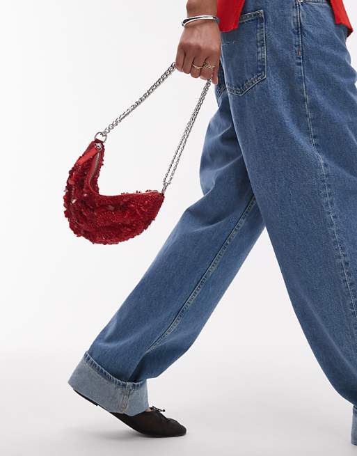 Topshop Sian Sequin Embellished Shoulder Bag In Red