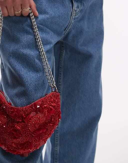 Topshop Sian Sequin Embellished Shoulder Bag In Red