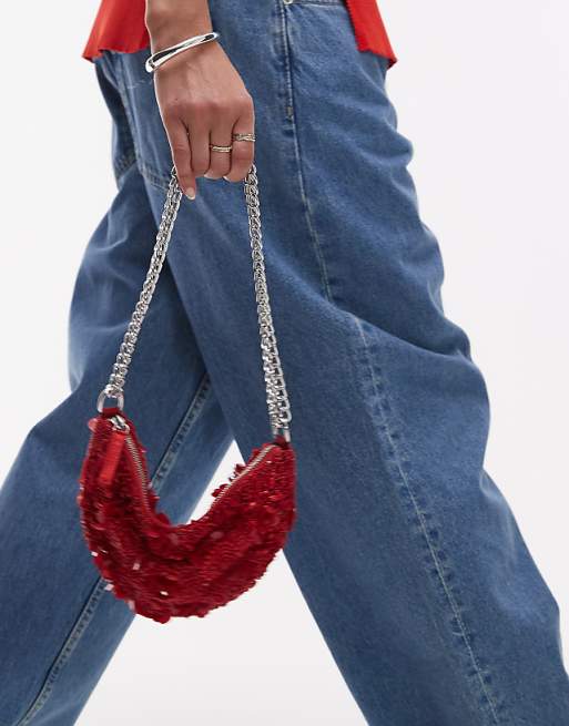 Topshop Sian sequin embellished shoulder bag in red
