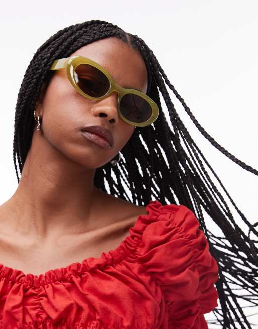 Topshop Sicily Round Sunglasses In Green