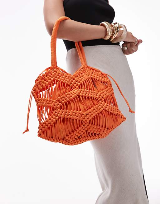Topshop Skyla Crochet Shoulder Bag In Orange