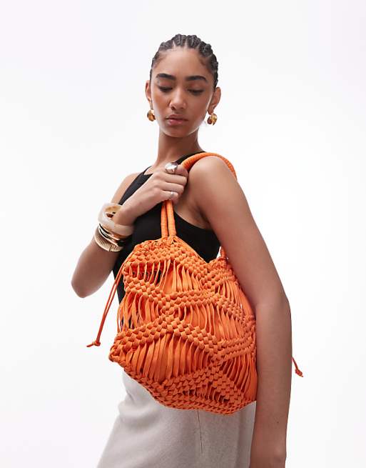 Topshop Skyla Crochet Shoulder Bag In Orange