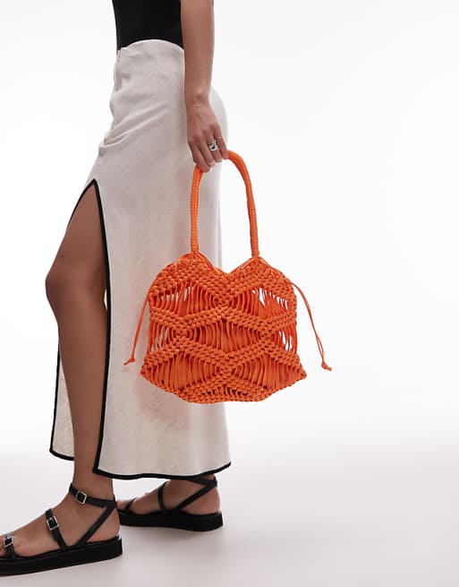 Topshop Skyla crochet shoulder bag in orange