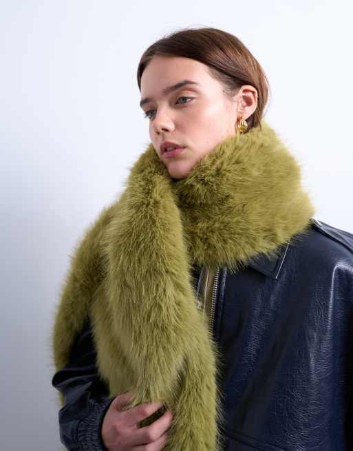 Topshop Sophie Faux Fur Scarf In Green