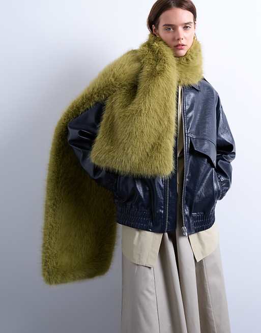 Topshop Sophie faux fur scarf in green