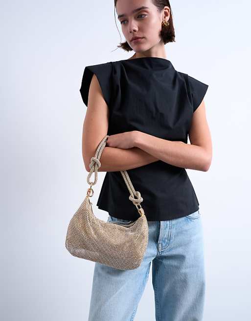Topshop Sparkles diamante shoulder bag in gold