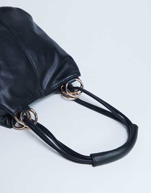 Topshop Steffie Shoulder Bag With Ring Detail In Black