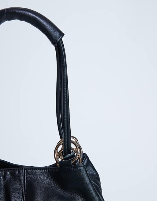 Topshop Steffie Shoulder Bag With Ring Detail In Black