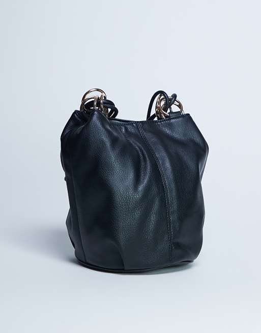Topshop Steffie Shoulder Bag With Ring Detail In Black