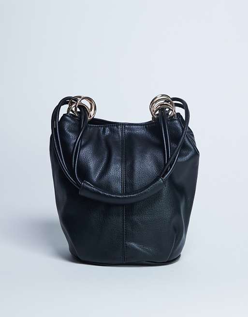 Topshop Steffie shoulder bag with ring detail in black