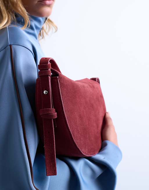 Topshop Sunday Leather Suede Shoulder Bag In Red