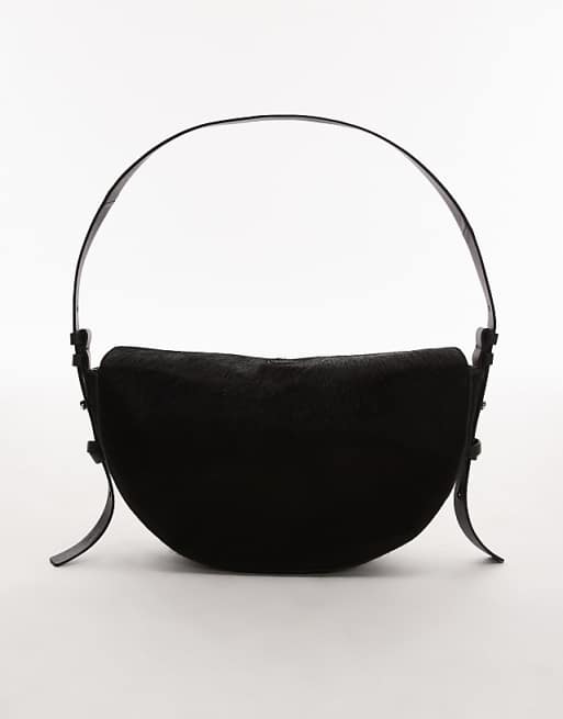 Topshop Sunday Real Leather Shoulder Bag In Black Pony