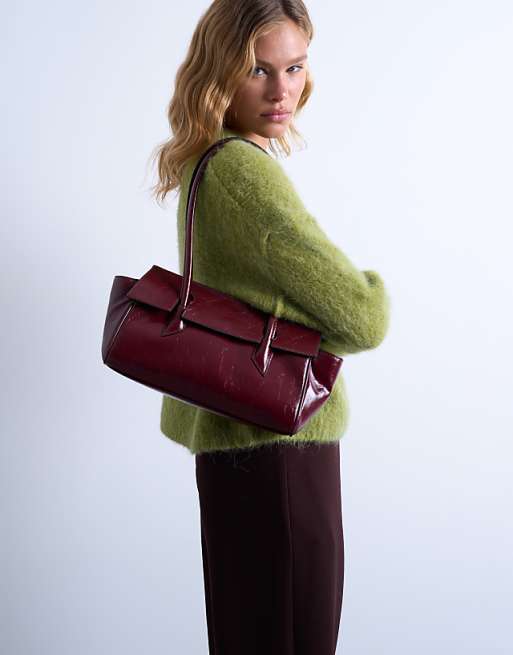 Topshop Sunny Shoulder Bag With Asymmetric Flap In Burgundy