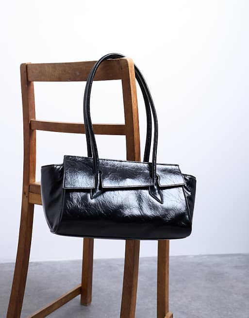 Topshop Sunny Shoulder Bag With Asymmetric Flap In Black