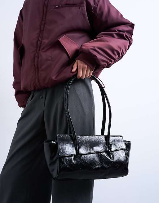 Topshop Sunny Shoulder Bag With Asymmetric Flap In Black