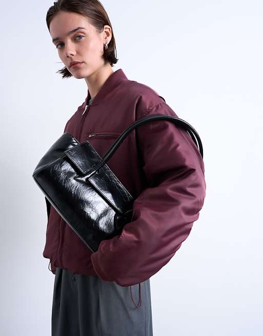 Topshop Sunny shoulder bag with asymmetric flap in black