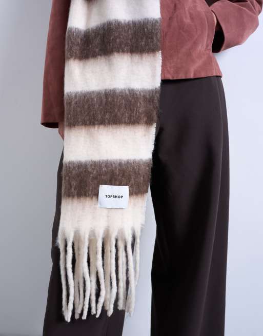 Topshop Sydney Blanket Scarf In Brown & White Stripe