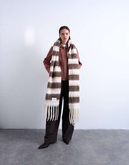 Topshop Sydney blanket scarf in brown & white stripe