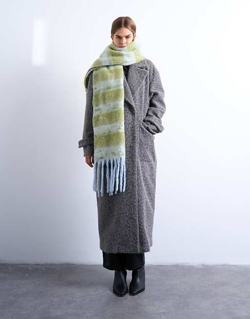 Topshop Sydney blanket scarf in green & white stripe
