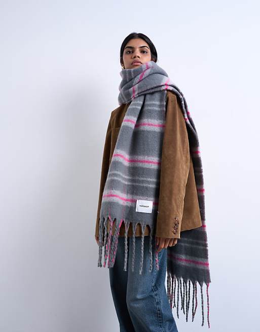 Topshop Sydney blanket scarf in grey & pink check