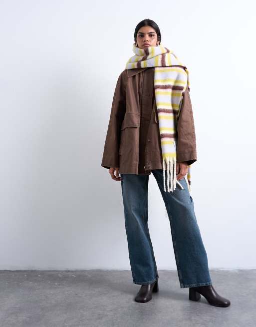 Topshop Sydney Blanket Scarf In Yellow Burg & Blue Stripe