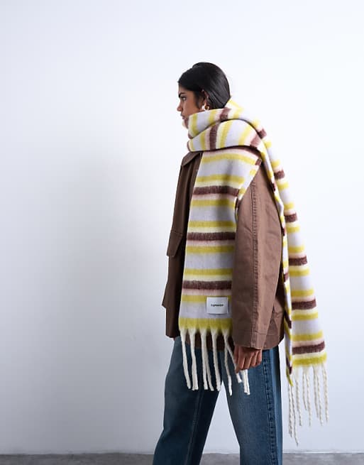 Topshop Sydney blanket scarf in yellow burg & blue stripe