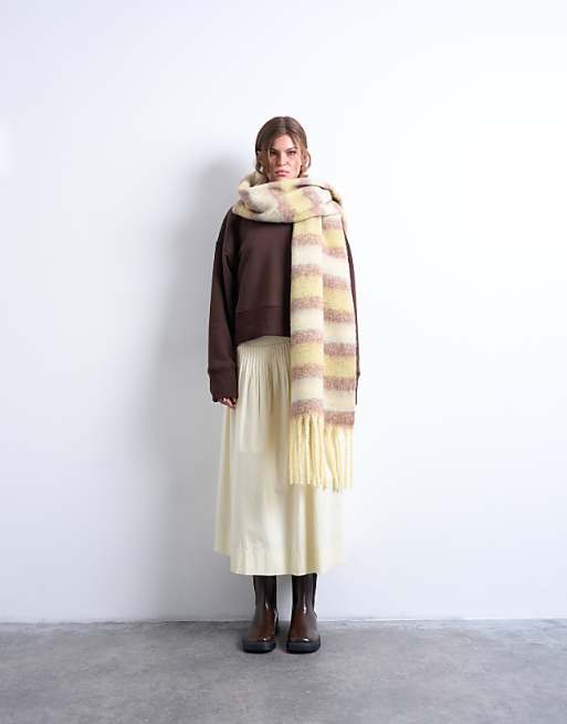 Topshop Sydney striped blanket scarf in green & brown