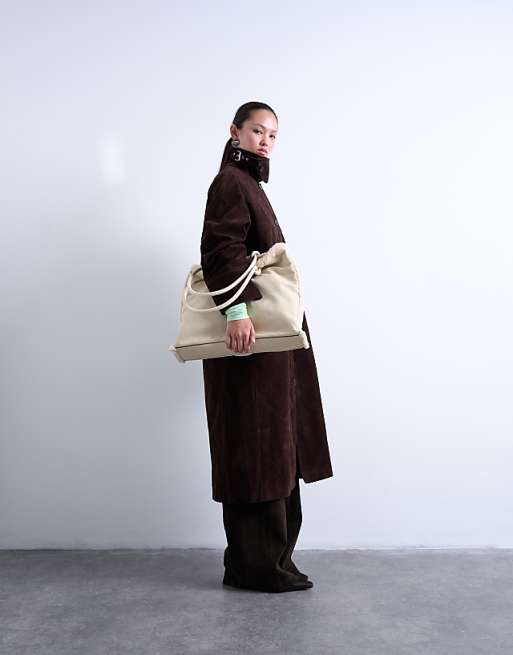 Topshop Tate Shearling Tote Bag In Off White