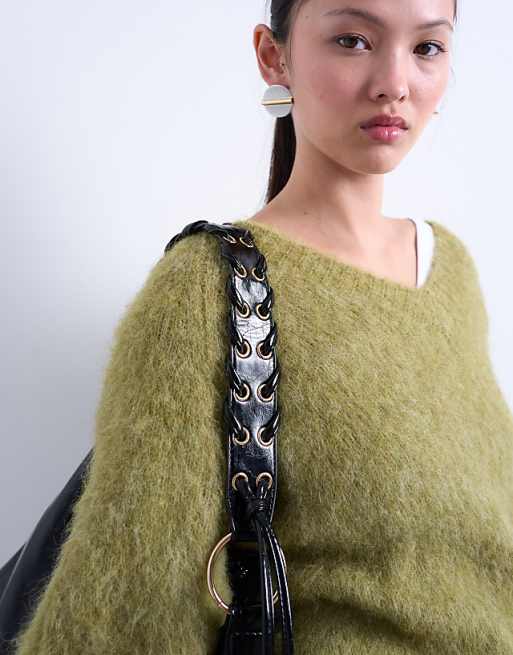 Topshop Tatum Whipstitch Tote Bag In Black