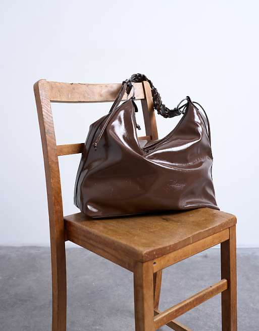 Topshop Tatum Whipstitch Tote Bag In Chocolate